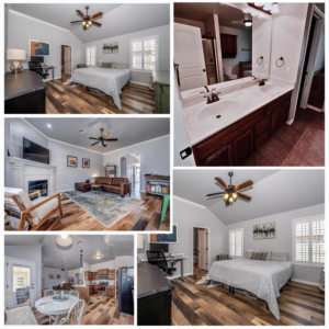 A collage of professionally cleaned and tidy furnished rooms in a home by Clean By Design, LLC in Norman, OK.