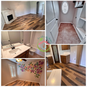 A collage of sparkling clean, empty rooms in a house, showcasing professional cleaning by Clean By Design, LLC in Norman, OK.