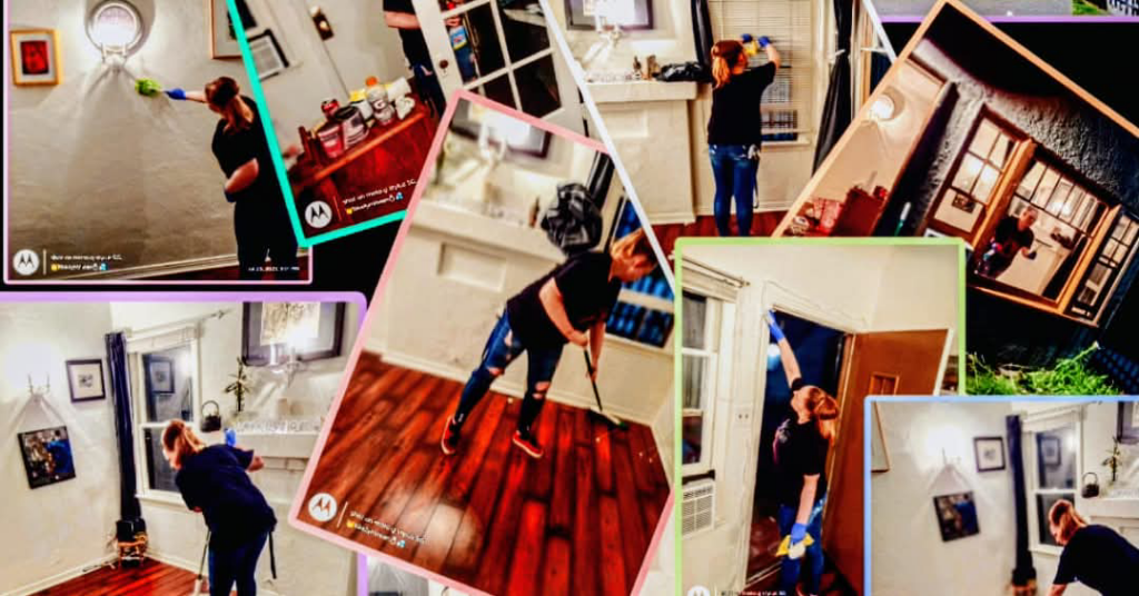 A collage of images showing a cleaner performing various house cleaning tasks for A1 Top-Notch Cleaning Service in Long Beach, CA.