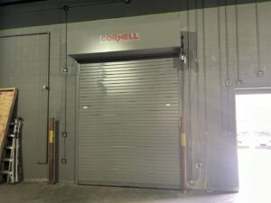 A commercial rolling steel garage door by Cornell, installed by RidgeLine Overhead Garage Door of CT in Danbury, CT