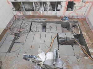 Concrete floor cutting in progress during a demolition project by Allied Wrecking Boston in East Boston, MA.