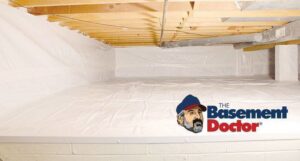 A clean crawl space with white encapsulation for moisture control by Basement Doctor of West Virginia in Parkersburg, WV.