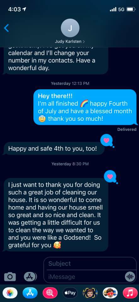 A screenshot of a customer testimonial praising Level Up Cleaning for a great house cleaning job in Lincoln, NE.