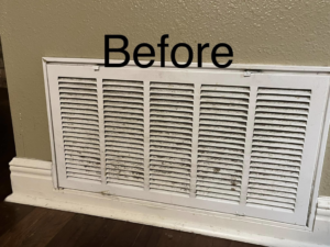 A dirty air vent before cleaning by Dirt Busters Cleaning Company in Peoria, AZ.