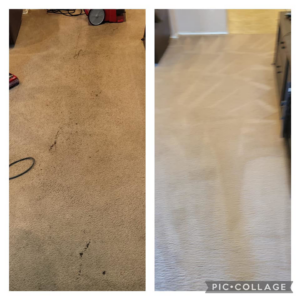 Before and after photos of dirty carpet cleaning by Leo's Cleaners in Laredo, TX