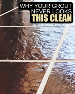 Close-up of dirty grout lines on a tiled floor, indicating potential moisture issues, addressed by Superior Contract Cleaning in Lafayette, LA.