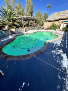 Close-up of dirty pool filter cartridges needing cleaning, showcasing the maintenance services of Aloha Pool Cleaning LLC in Las Vegas, NV.