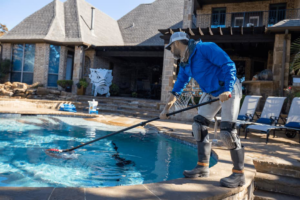 A dirty pool filter cartridge exposed during maintenance by Patriot Pool Cleaning Services in Naples, FL.