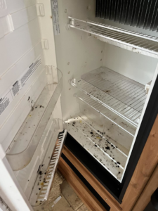 A very dirty refrigerator interior before cleaning by You have it maid in Canton, MI, showing mold and grime.