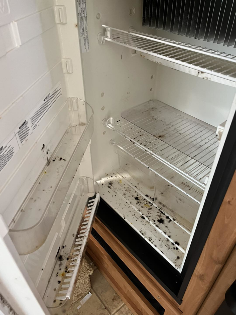 A very dirty refrigerator interior before cleaning by You have it maid in Canton, MI, showing mold and grime.