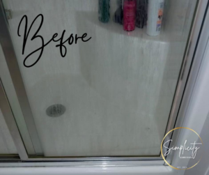A dirty shower before professional house cleaning by Simplicity in Davenport, IA