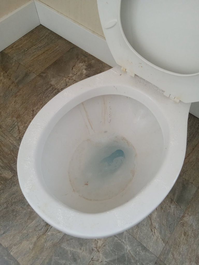 A dirty toilet before cleaning, showing the need for professional house cleaning services from Dacari's Helping Hands LLC in South Bend, IN.
