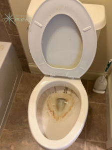 A very dirty toilet before professional cleaning by Xavi's Cleaning Services in Columbus, OH.