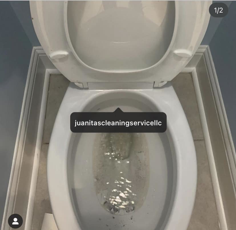 A dirty toilet bowl with visible grime before professional cleaning by Juanita's Cleaning Services LLC in Gulfport, MS.