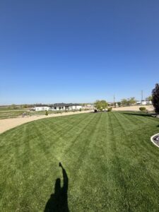 An expansive, perfectly mowed residential lawn with clean stripes by Luna's Lawn Care LLC in West Des Moines, IA.