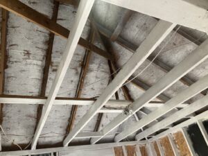 Exposed ceiling joists and roof structure visible after interior demolition by HaysCo Facilities Management, Inc. in Dothan, AL.