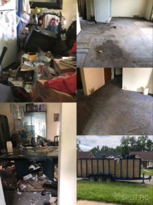 A collage showing extreme house cleaning and decluttering services, including junk removal, by Clutter Busters Cleaning Services in Lexington, SC.