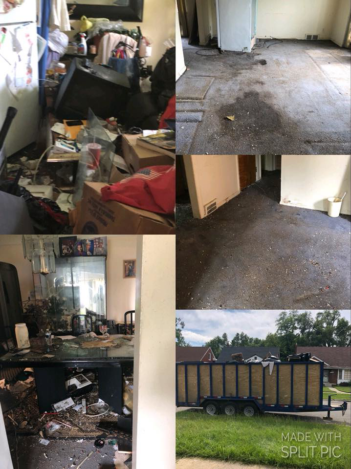 A collage showing extreme house cleaning and decluttering services, including junk removal, by Clutter Busters Cleaning Services in Lexington, SC.