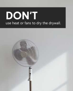 A fan in front of a wall, illustrating the warning not to use fans to dry wet drywall, a service handled by PatchMaster Central Connecticut in Bristol, CT.