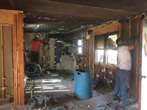 Fire and water damage restoration in progress with drying equipment by Specialized Cleaning & Restoration, Inc. in Bismarck, ND.