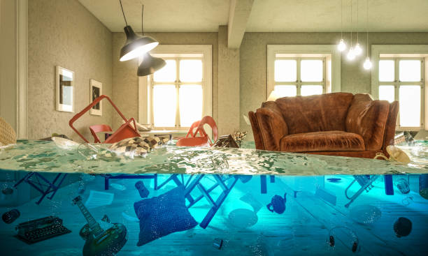 A flooded living room requiring water damage restoration from Certified Professional Restoration in Simpsonville, SC.