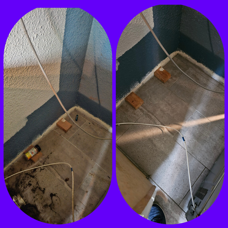A before and after comparison of a dirty floor corner and baseboard, now thoroughly cleaned by Five Stars Cleaning Services in Beaverton, OR.