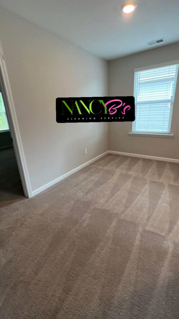 A freshly cleaned carpeted bedroom in a home by Nancy B's Cleaning Service LLC in Atlanta, GA.
