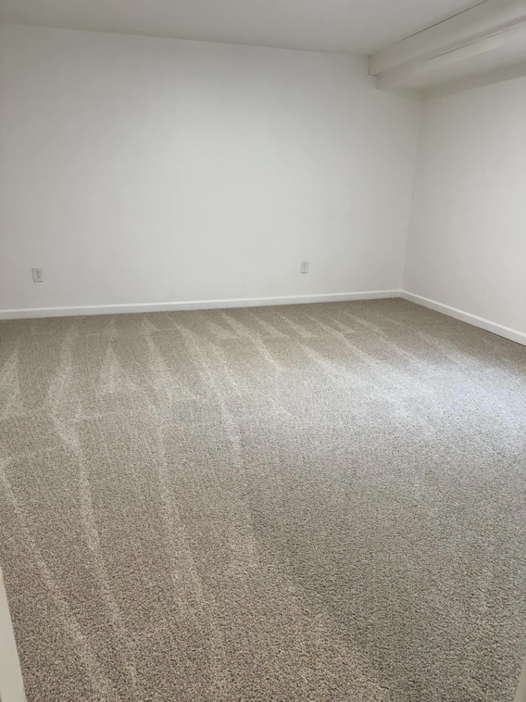 A freshly cleaned carpeted room showing vacuum lines, demonstrating the quality of Dust Detail Cleaning Services in Post Falls, ID.