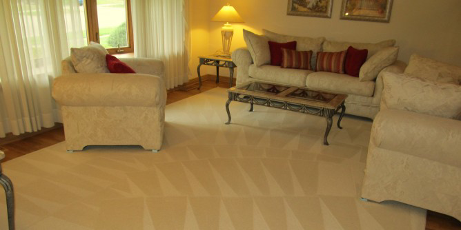 A freshly vacuumed carpet with distinct lines in a living room by Jones & Jones Residential Cleaning Company, LLC in Cincinnati, OH.
