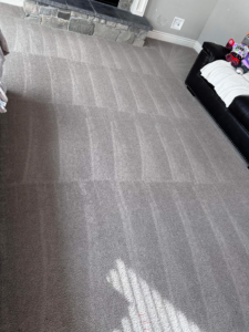A freshly vacuumed carpet in a living room, showing clean lines, by Yeilys Cleaning Services LLC in Omaha, NE.
