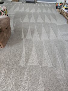 A freshly vacuumed carpet with distinct lines, showcasing cleaning by No Stress Cleaning Services in Virginia Beach, VA