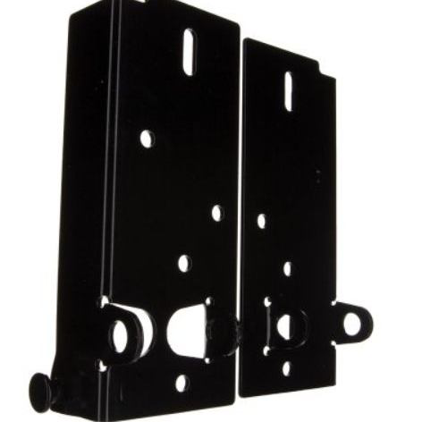 Black garage door brackets, essential hardware for garage door systems, offered by Laramie Garage Doors in Laramie, WY.