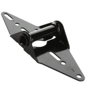 A black garage door hinge, a component used in garage door installation and repair by Laramie Garage Doors in Laramie, WY.