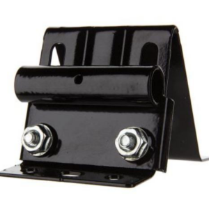 A black garage door roller bracket with bolts, a key part for smooth garage door operation from Laramie Garage Doors in Laramie, WY.