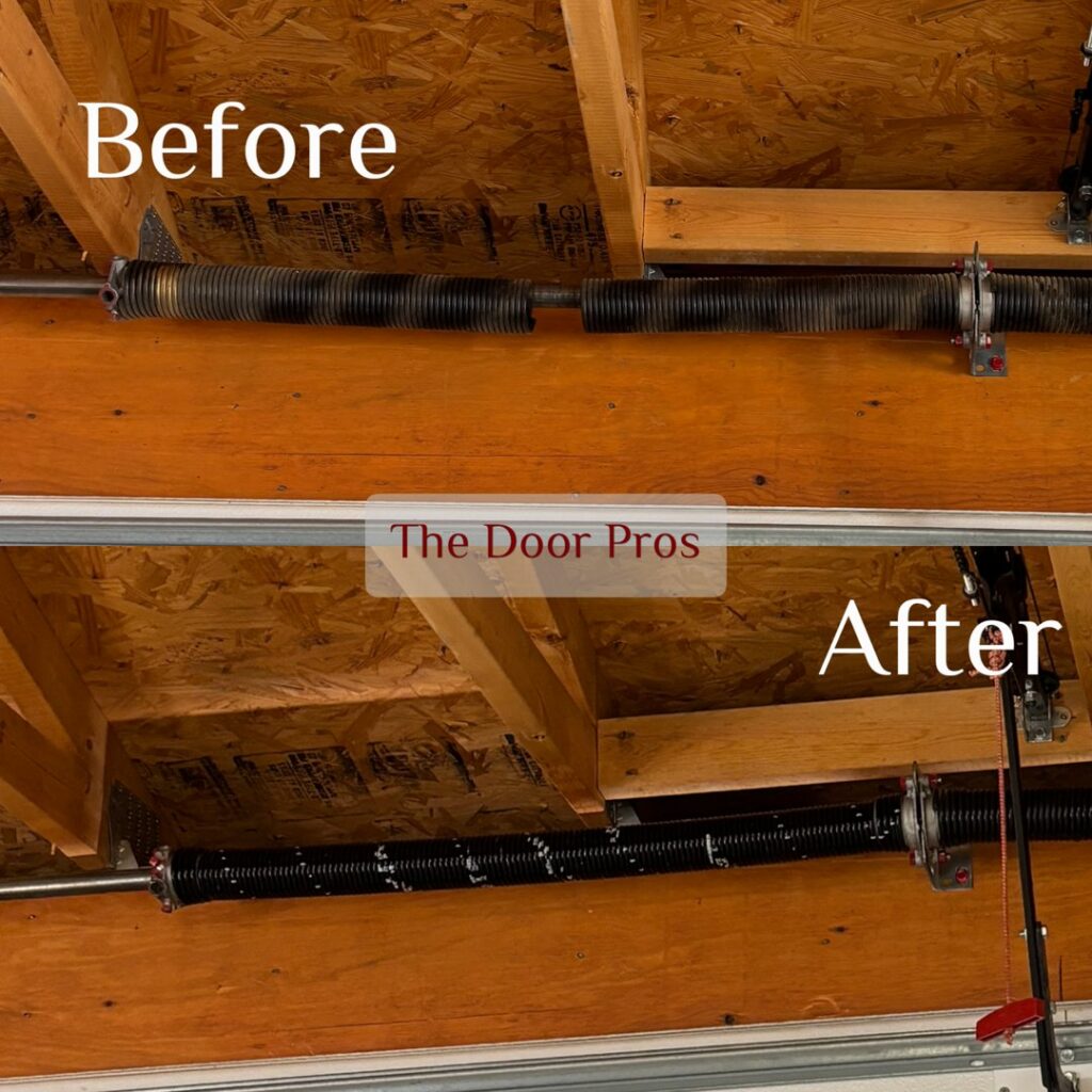 Before and after comparison of a garage door spring replacement by The Door Pros in Wichita, KS