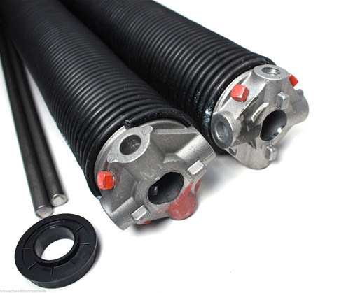 Close-up of new garage door torsion springs and other essential parts for repair from Sawtooth Garage Doors in Boise, ID.