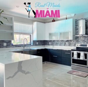 A gleaming, modern kitchen after a professional house cleaning by Real Maids of Miami, LLC in Miami, FL.