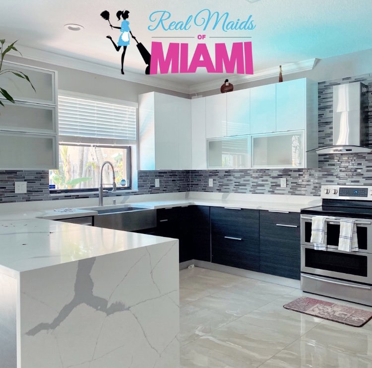A gleaming, modern kitchen after a professional house cleaning by Real Maids of Miami, LLC in Miami, FL.
