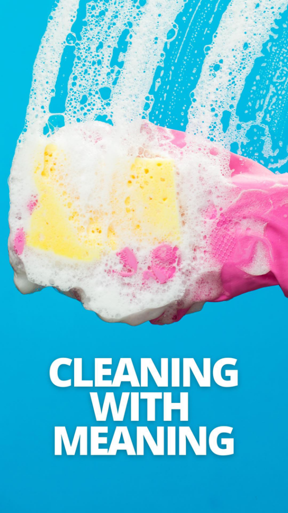 A gloved hand scrubbing a surface with a sponge and suds, demonstrating thorough cleaning by Cleaning with Meaning in Buffalo, NY.