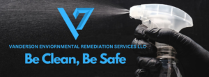 A gloved hand spraying a cleaning solution, representing house cleaning services by Vanderson Environmental Remediation Services LLC in New Rochelle, NY.