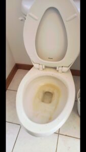 A heavily stained toilet bowl with yellow grime before deep cleaning by Ady's Housekeeping in Yakima, WA