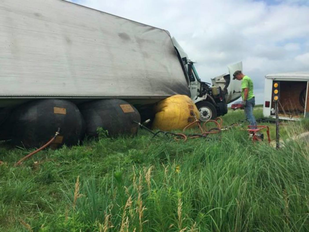 A heavy-duty semi-truck recovery operation by Lone Tree Towing in Grand Island, NE.