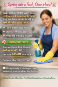 A professional house cleaner from Cleaning & Organizing by Design wiping a kitchen counter in Fort Smith, AR.