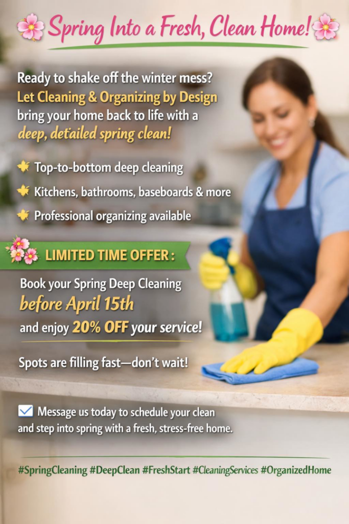 A professional house cleaner from Cleaning & Organizing by Design wiping a kitchen counter in Fort Smith, AR.