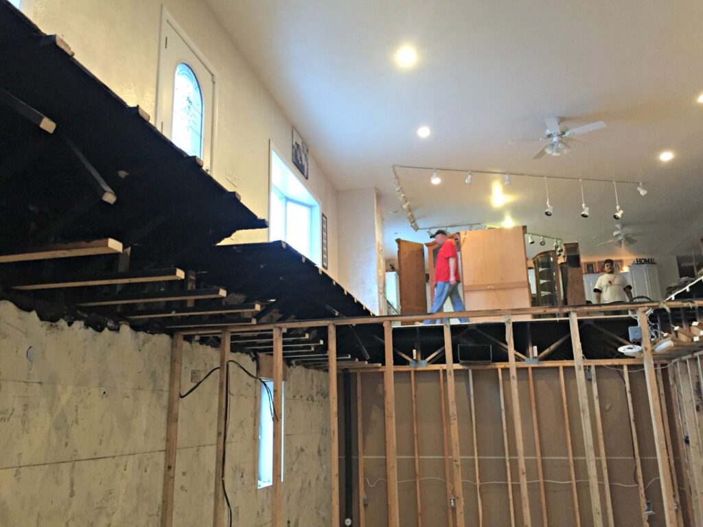 Interior demolition of a building for water damage restoration by Specialized Cleaning & Restoration, Inc. in Bismarck, ND.