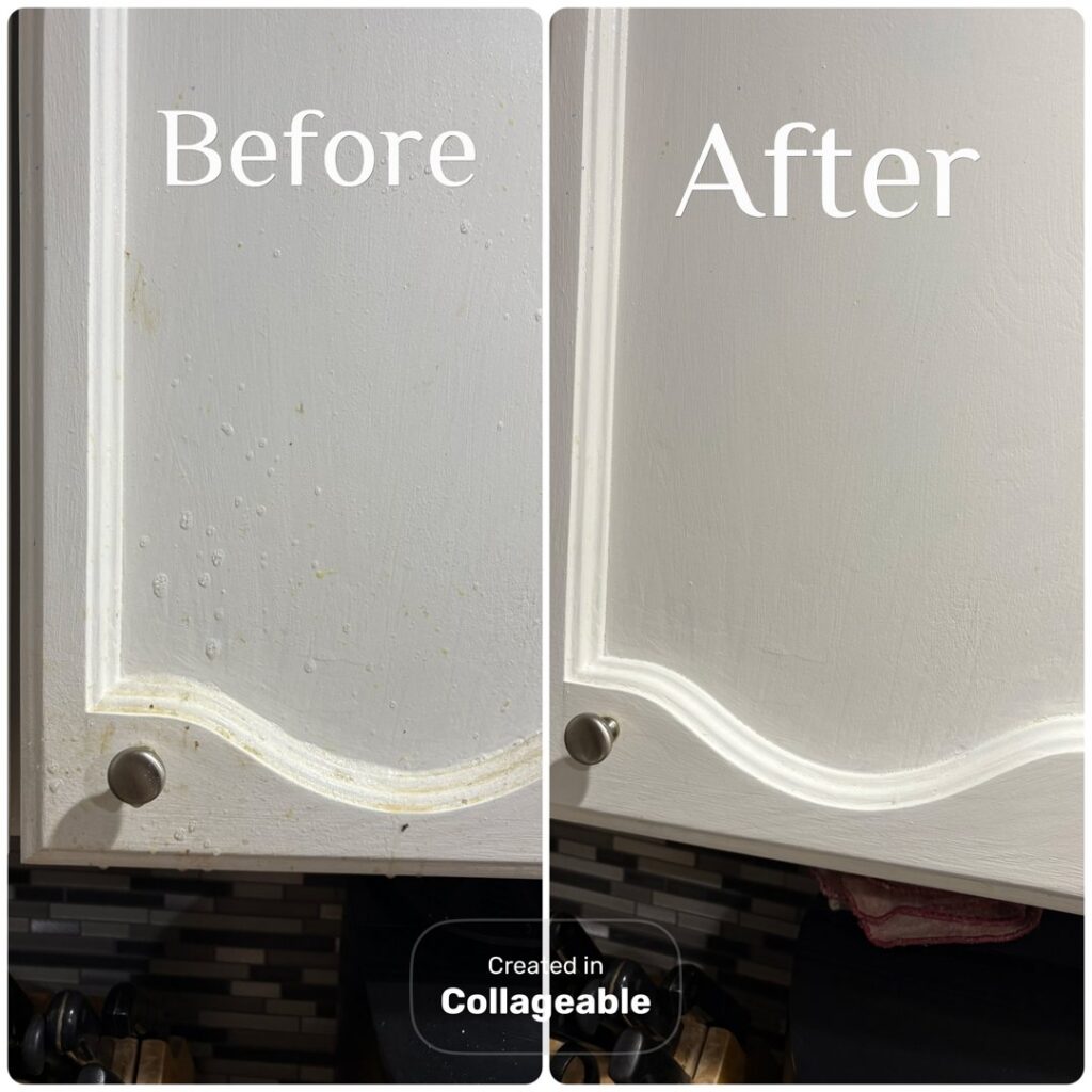 Before and after cleaning of kitchen cabinets by DG Cleaning Solutions in Sacramento, CA.