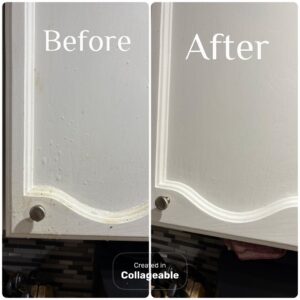 Before and after cleaning of kitchen cabinets by DG Cleaning Solutions in Sacramento, CA.