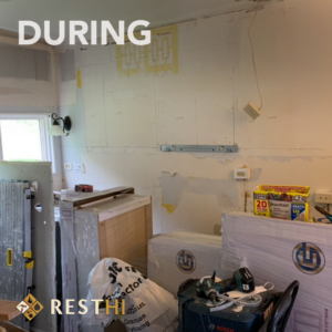 A kitchen undergoing demolition for water damage restoration by Restoration Services Hawaii - RestHi in Honolulu, HI.