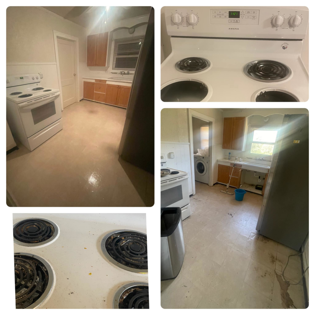 Before and after cleaning of a dirty kitchen and stovetop by Optimum Commercial and Residential Cleaning LLC in Springfield, OR