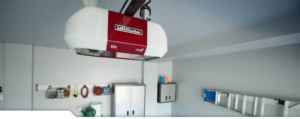 A newly installed LiftMaster garage door opener in a clean garage by Klondike Door Service in Fairbanks, AK